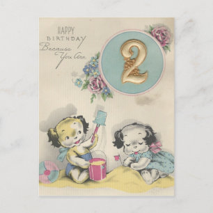 Vintage "2 Jahre alt" Alles Gute zum Geburtstag Postkarte