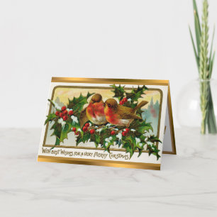 Vintage 2 Robins And Christmas Mistletoe Feiertagskarte