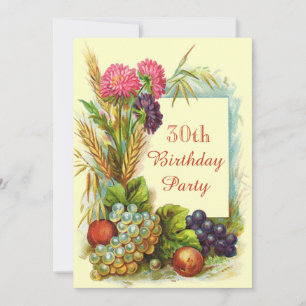 Vintage 30. Geburtstag Bunte Früchte & Blumen Einladung