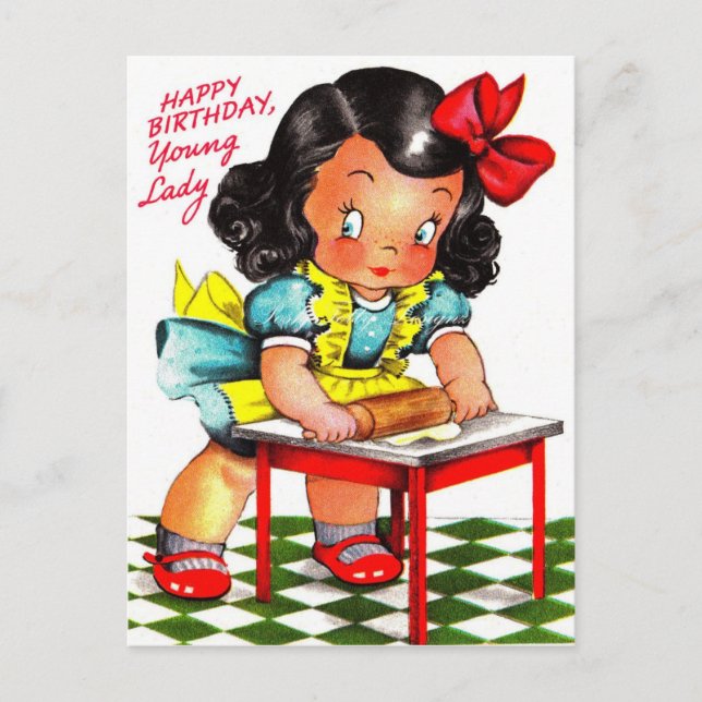 Vintage 30er-Jahre Happy Birthday Young Lady Postkarte (Vorderseite)
