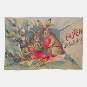 Vintage 3 Hasen Ostern Feiertag Geschirrtuch