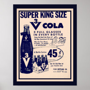 Vintage 3-V-Cola-Werbung in den 60er Jahren Poster