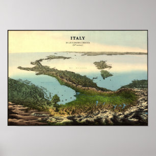 Vintage 3D-Karte Italiens (19. Jahrhundert) Poster