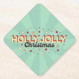 Vintage-3D-Typografie, holly jolly Weihnachtstext Untersetzer