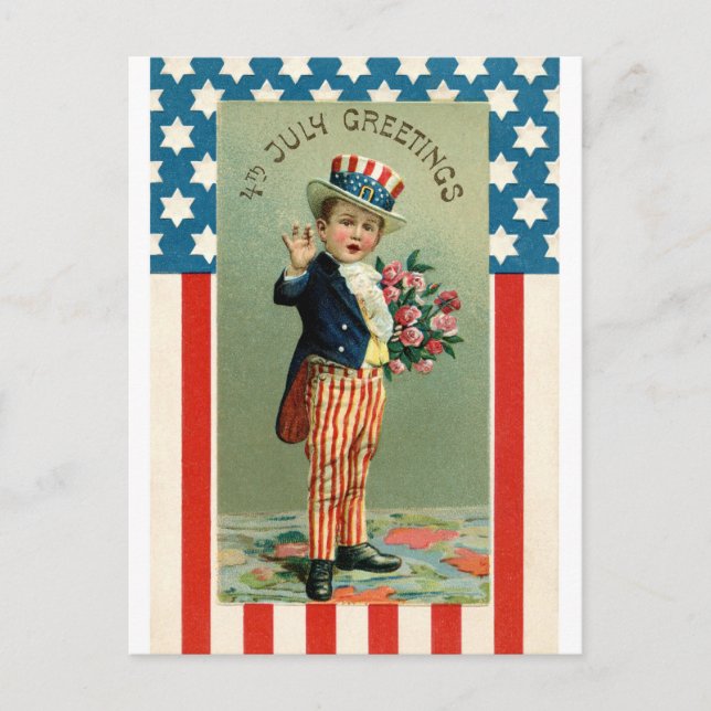 Vintage 4. Juli junger Onkel Sam Postkarte (Vorderseite)