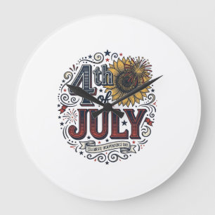 Vintage 4. Juli patriotisches Sonnenblumen-Shirt D Große Wanduhr