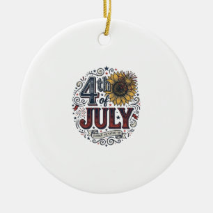 Vintage 4. Juli patriotisches Sonnenblumen-Shirt D Keramik Ornament