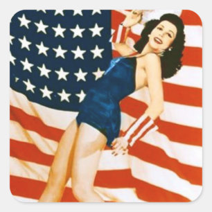 Vintage 4. Juli Pin-Up Quadratischer Aufkleber