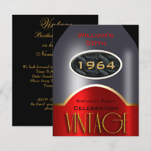 Vintage 50. Geburtstag Rot Silber Flasche Geburtst Einladung