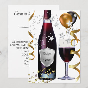 Vintage 50. Geburtstag Wein Schwarz Gold Ballons 2 Einladung