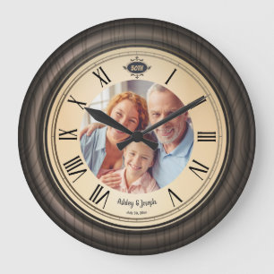 vintage 50. Jubiläum römische Zahlen Holz Große Wanduhr