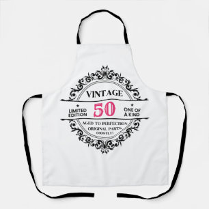 Vintage 50. Schwarzes und rosa Monogramm zum Gebur Schürze