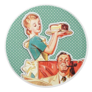 Vintage 50er Jahre nukleare Familienfamilie Retro- Keramikknauf
