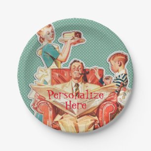 Vintage 50er Jahre nukleare Hausfrau der 50er Jahr Pappteller