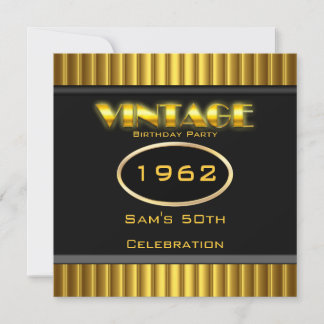 Vintage 50th Yellow Black Birthday Party Einladung