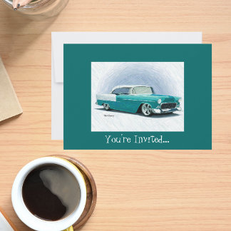 Vintage '56 Chevy Türkis Geburtstagseinladungen Einladung