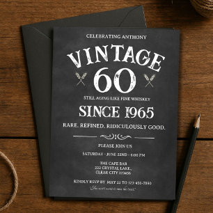 Vintage 60. Geburtstagseinladung – Whiskey-Thema f Einladung