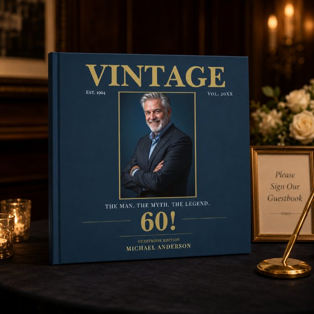 Vintage 60 Geburtstagserinnerungen Gästebuch (Elegant vintage 60th birthday guestbook with luxury gold details and warm evening ambiance.)