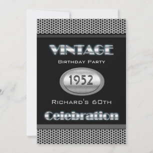 Vintage 60. Silver Chrome Black 60 Celebration Einladung