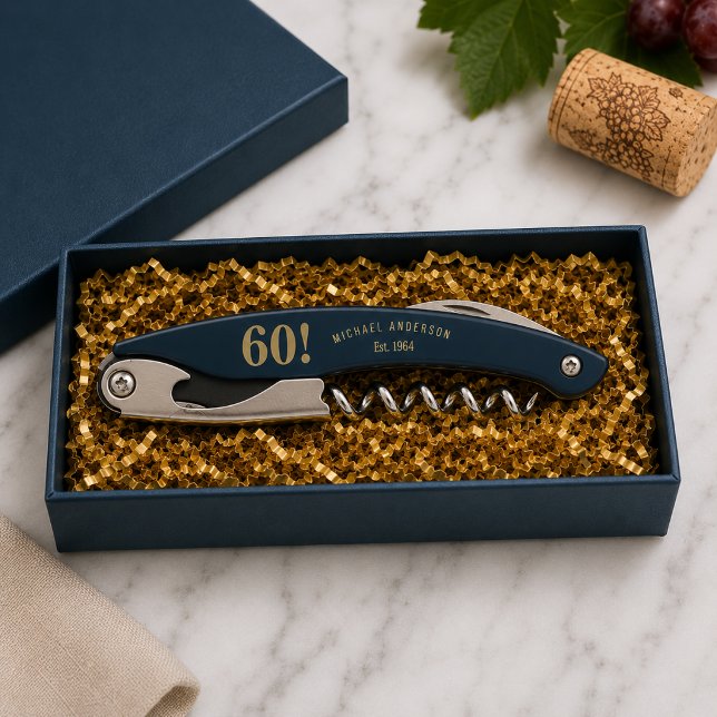 Vintage 60 Wein-Korkenzieher Kellnermesser (Elegant keepsake corkscrew in a luxury gift box—celebrate 60 in style!)