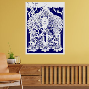 Vintage 60er Jahre Psychedelic Art Nouveau Floral Poster