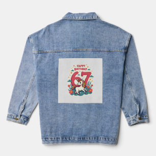 Vintage 67. Geburtstag Einhorn Regenbogen Süß Cart Jeansjacke