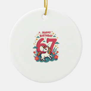 Vintage 67. Geburtstag Einhorn Regenbogen Süß Cart Keramik Ornament