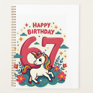 Vintage 67th Birthday Unicorn Rainbow Cute Cartoon Planer
