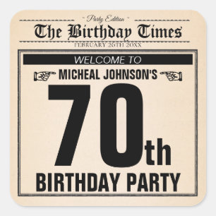 Vintage 70. Geburtstag alte Zeitung lustige Person Quadratischer Aufkleber