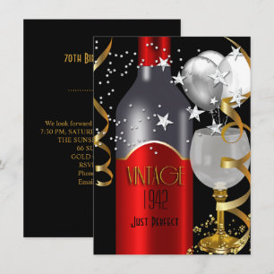 Vintage 70. Geburtstag Rotwein Schwarz Gold Silber Einladung