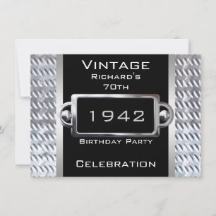 Vintage 70. Schwarze Metall-Geburtstagsfeier Einladung