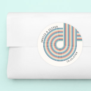 Vintage 70er Jahre Thema Moderne Retro Hochzeit Runder Aufkleber