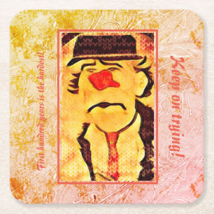 Vintage 70er Jahre Trauriger Clown Zeichnung (D1) Rechteckiger Pappuntersetzer