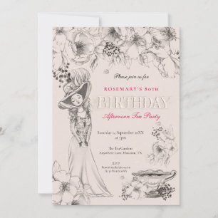 Vintage 80. Geburtstagsparty Nachmittagstee Einladung