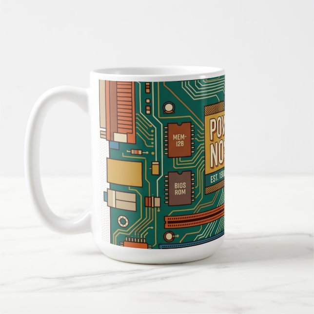 Vintage 80er Computer-Motherboard "Powered By Nost Kaffeetasse (Links)