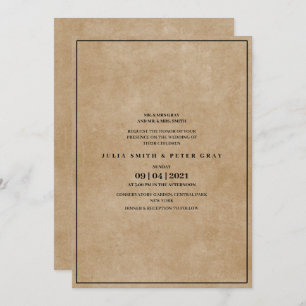 Vintage 80er Jahre einfache braune Hochzeit Einladung