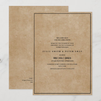 Vintage 80er Jahre einfache braune Hochzeit Einladung