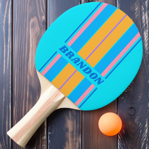 Vintage 80er Neon Ozean Himmel Board Streifen mit Tischtennis Schläger
