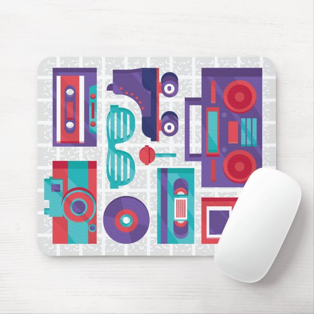 Vintage 80er Retro-Elemente-Gitter-Mauspad Mousepad (Mit Mouse)