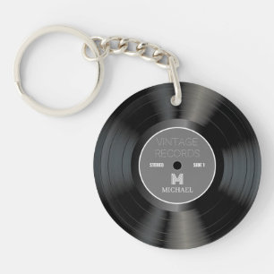 Vintage 80er-Schallplatte Klassisches Monogramm Schlüsselanhänger