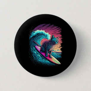 Vintage 80er Vaporwave Synthwave Retro Surfen Katz Button