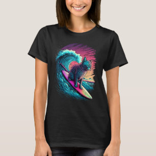 Vintage 80er Vaporwave Synthwave Retro Surfen Katz T-Shirt