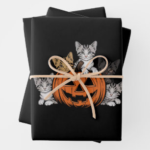 Vintage 90er Katzen Halloween Retro Grusel Saison Geschenkpapier Set