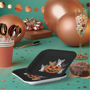Vintage 90er Katzen Halloween Retro Gruselige Jahr Pappteller