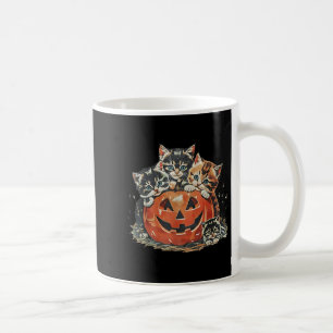Vintage 90er Katzen-Kürbis-Halloween Retro-Blumen- Kaffeetasse