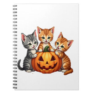 Vintage 90er Katzen-Kürbis-Halloween Retro-Blumen  Notizblock
