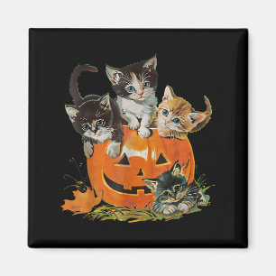 Vintage 90er Katzen-Kürbis Halloween Retro Floral Magnet