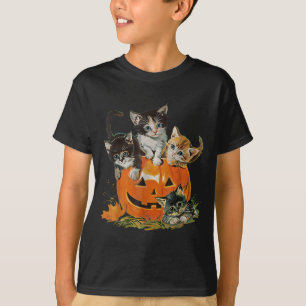 Vintage 90er Katzen-Kürbis Halloween Retro Floral T-Shirt
