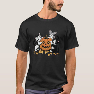 Vintage 90er Katzen-Kürbis Halloween Retro Floral  T-Shirt