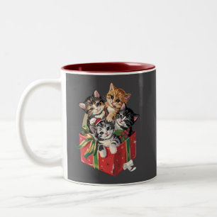 Vintage 90er Katzenliebhaber Weihnachten Retro Kat Zweifarbige Tasse